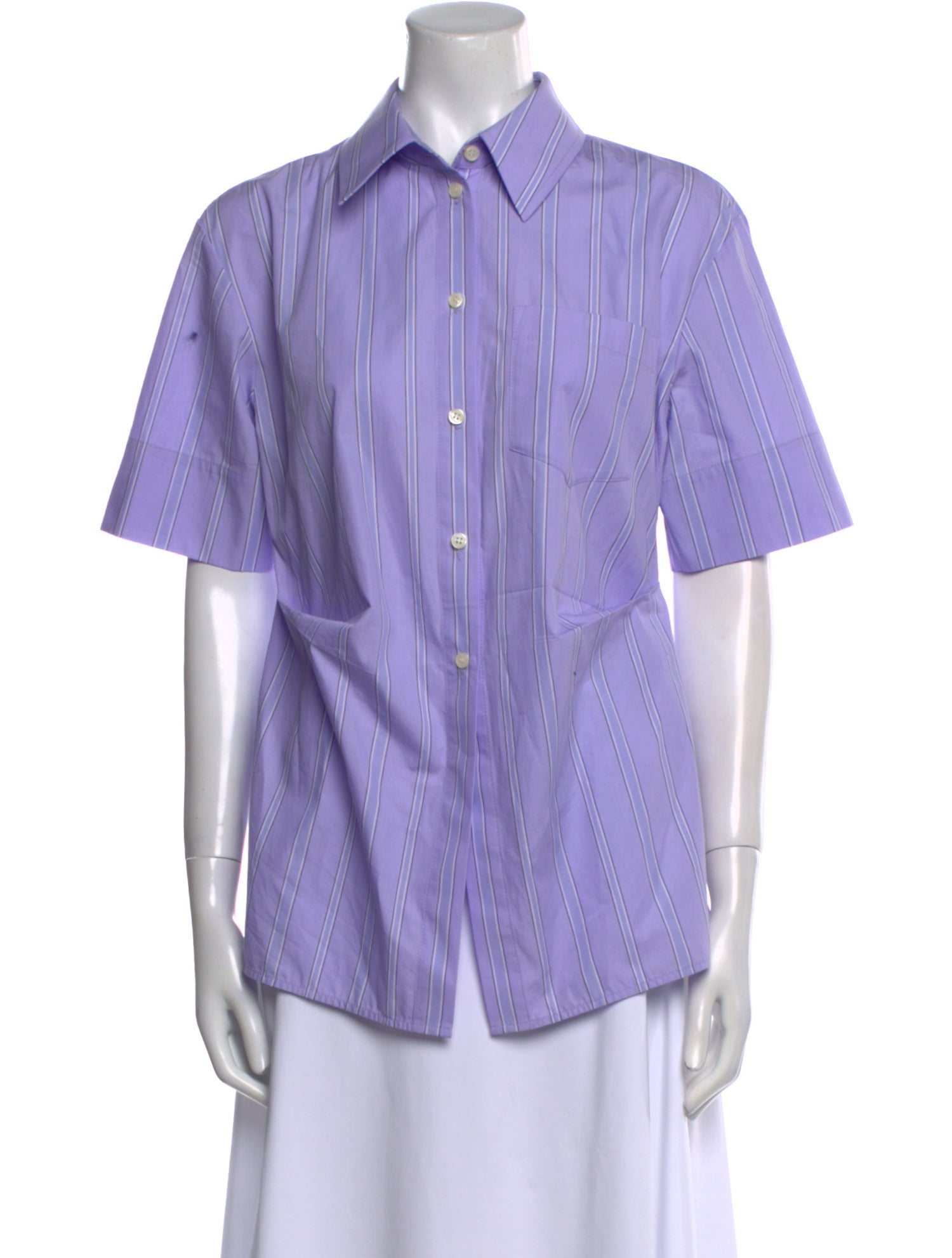 Victoria Beckham Striped Short Sleeve Button-Up Top w/ Tags