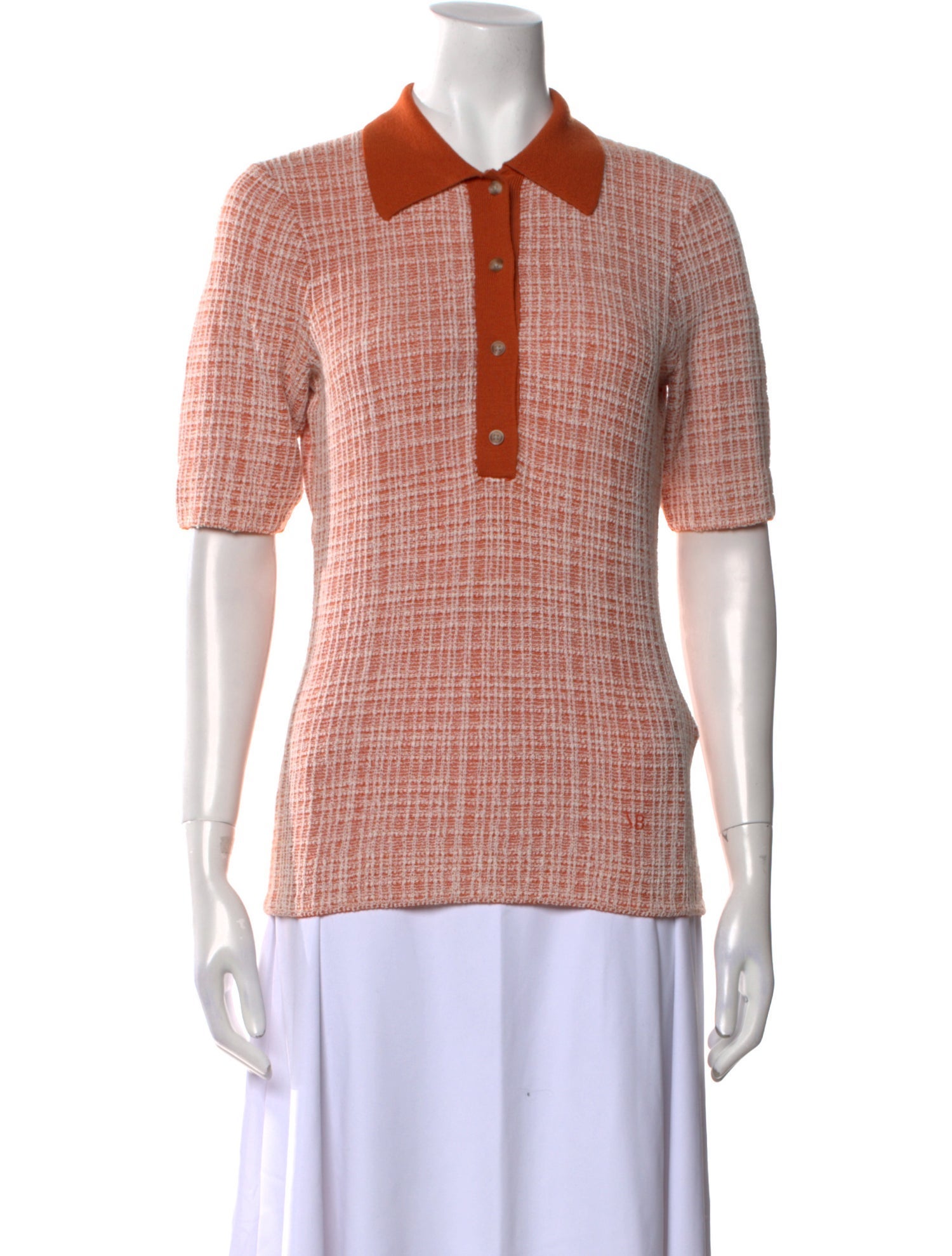 Victoria Beckham Plaid Print Short Sleeve Polo