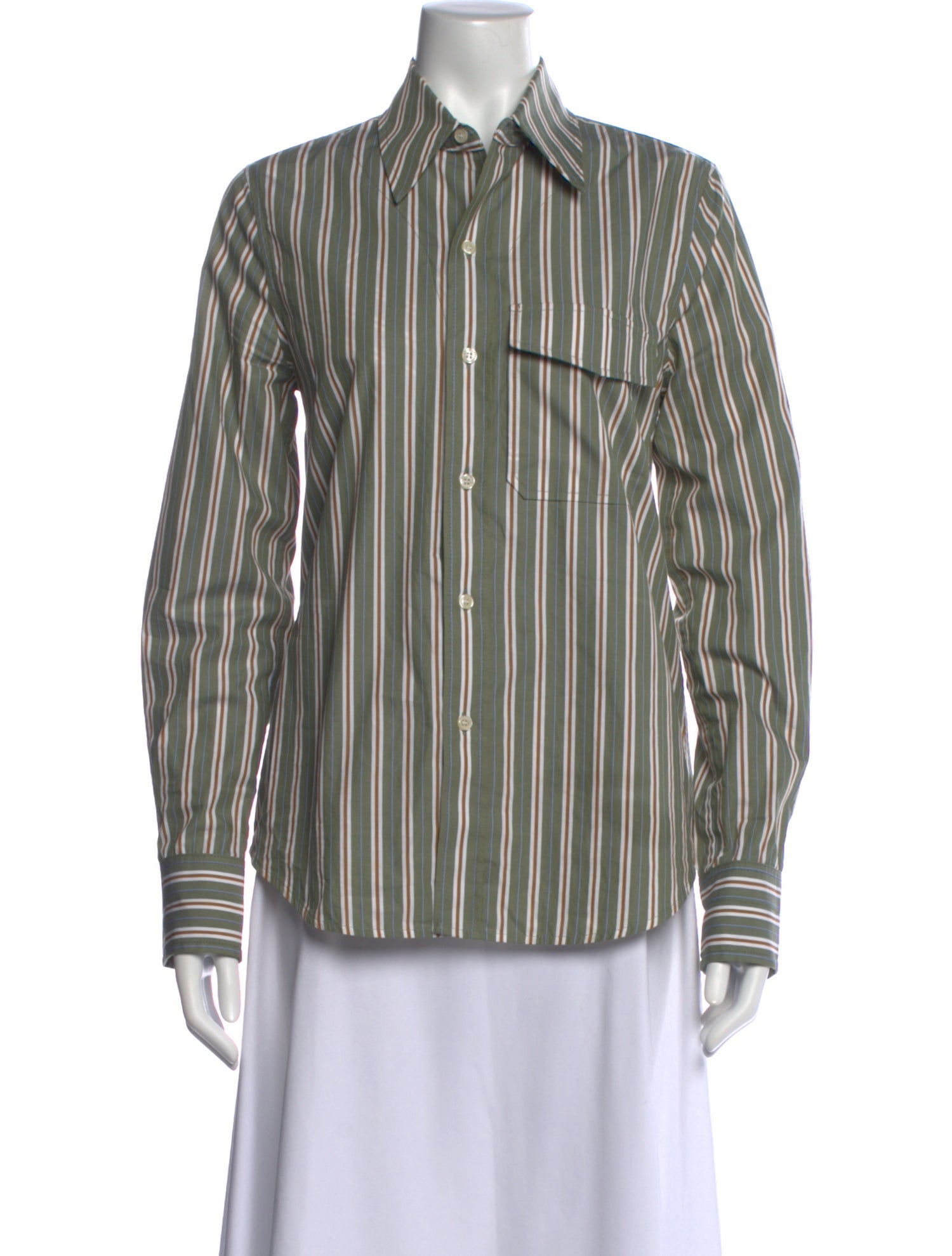 Victoria Beckham Striped Long Sleeve Button-Up Top