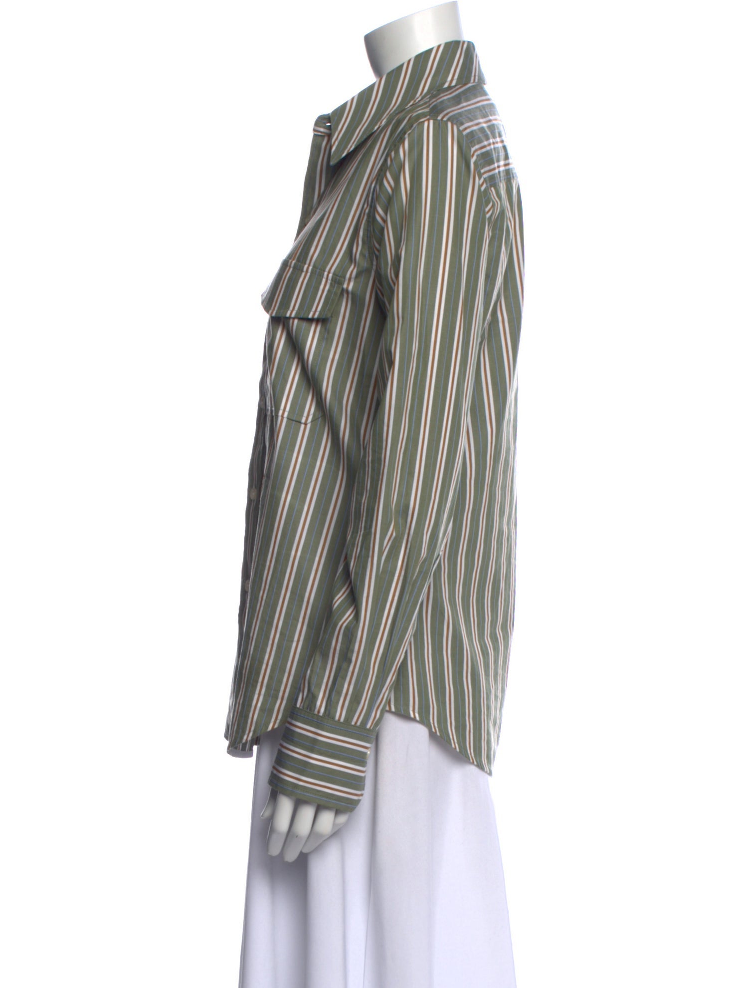 Victoria Beckham Striped Long Sleeve Button-Up Top