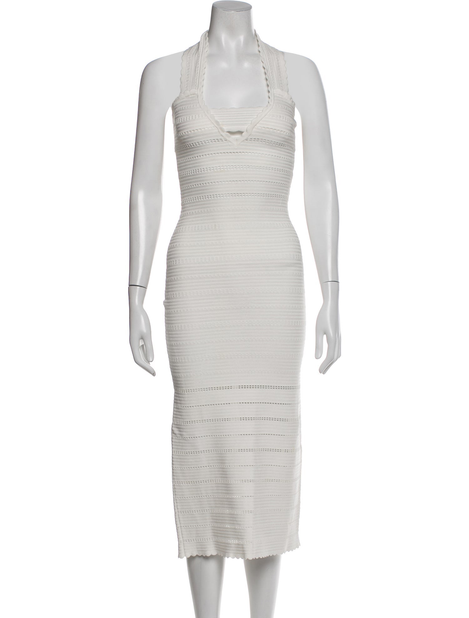 knee length dresses for ladies Victoria Beckham Ivory Gathered V Neck Midi Dress – adorno limited main image 1