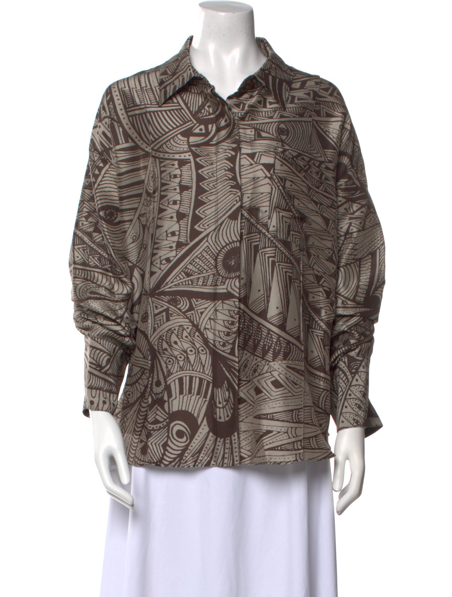 Heirlome Silk Printed Button-Up Top