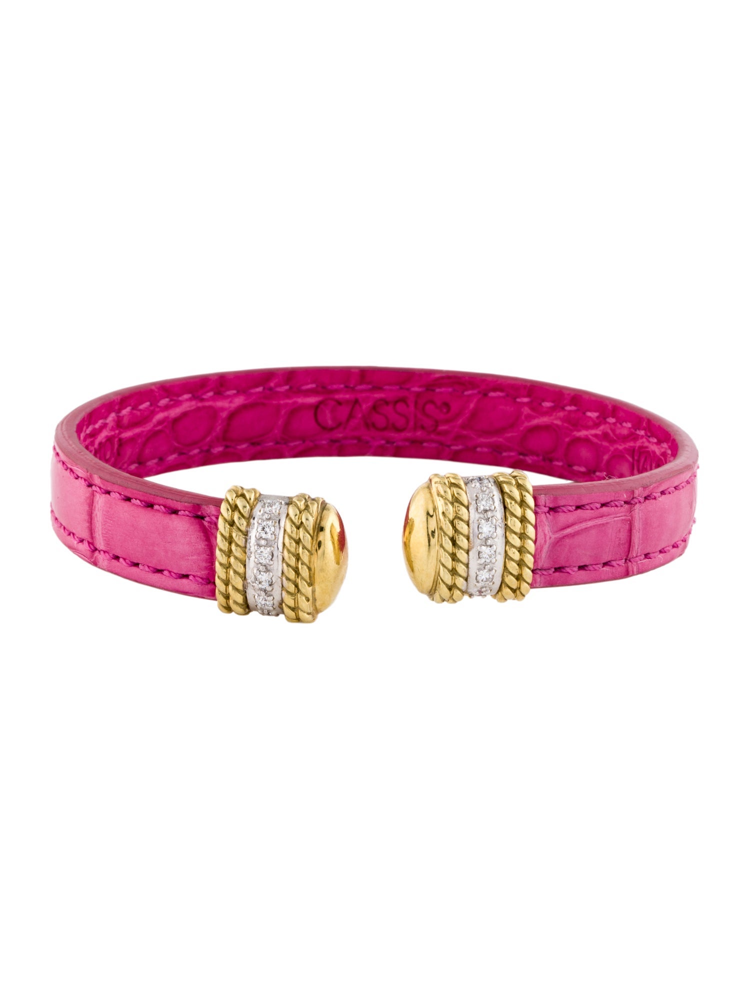 Cassis 18K Leather & Diamond Stackable Cuff