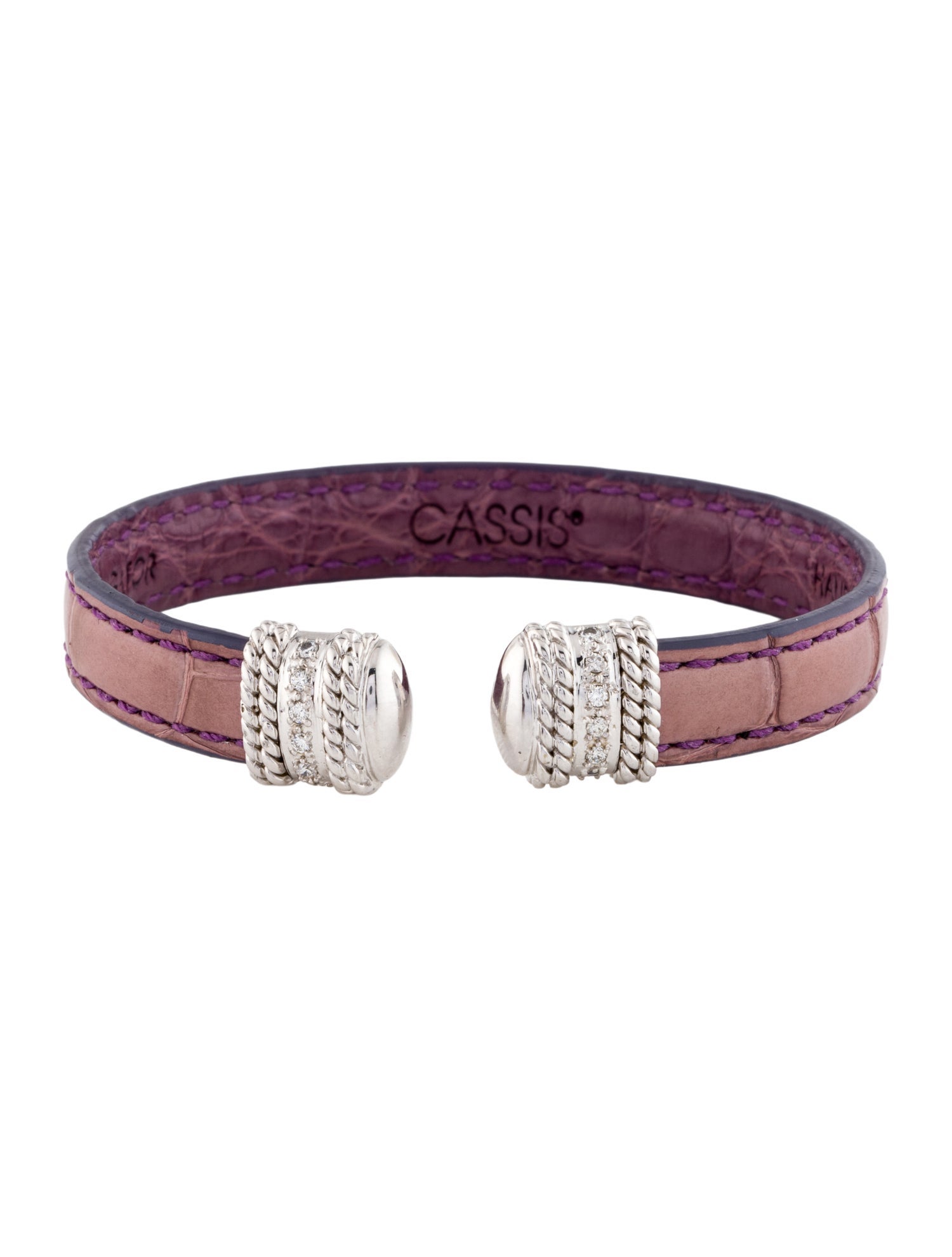 Cassis 18K Leather & Diamond Stackable Cuff