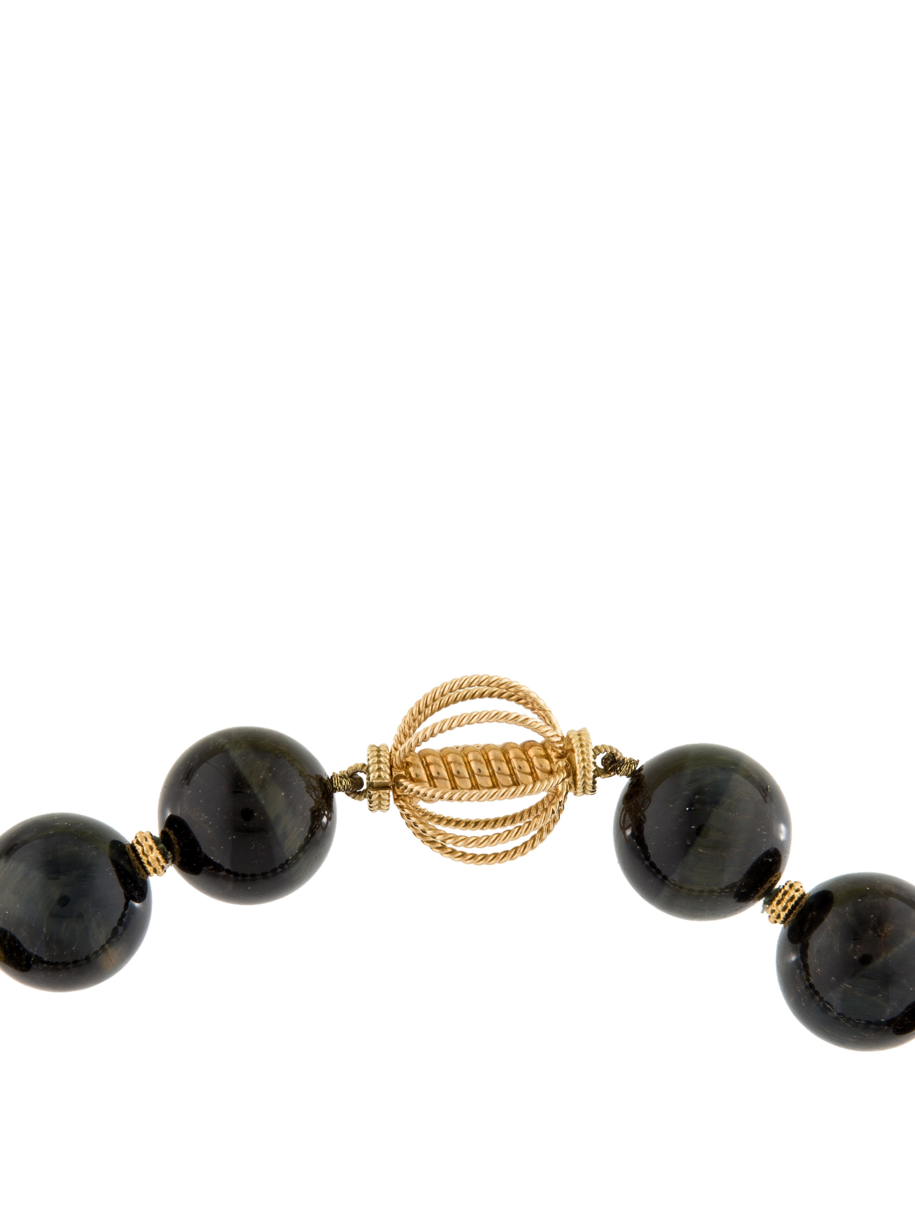 Verdura 18K Pietersite & Diamond Bead Necklace 18K Yellow Gold Bead