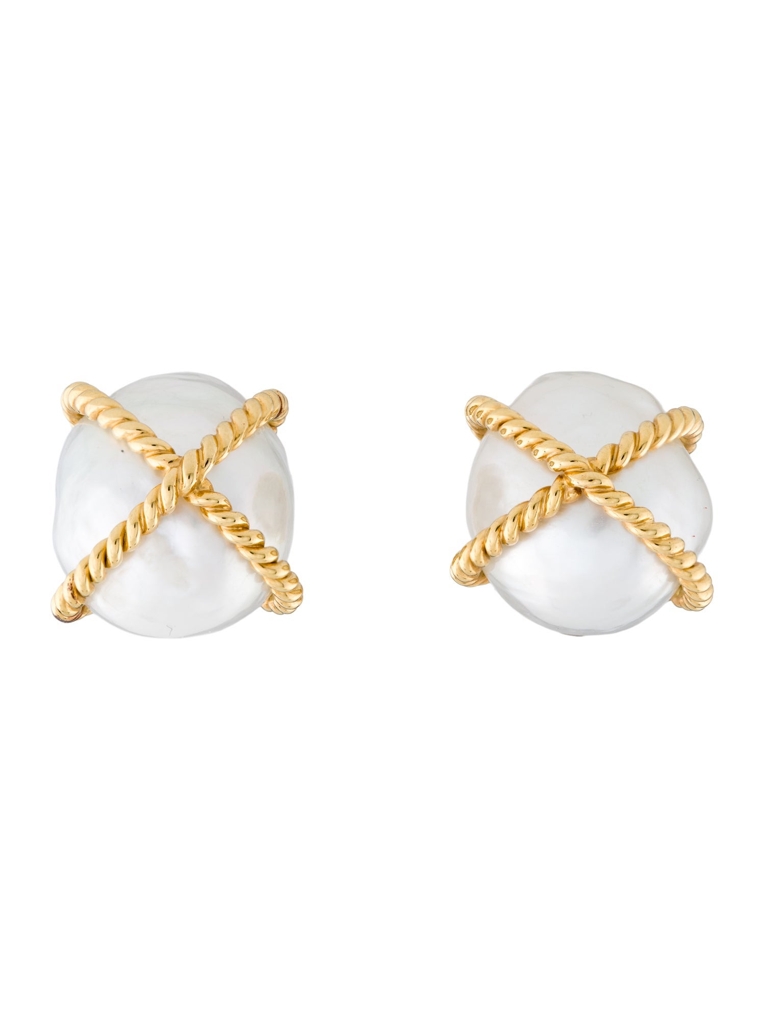 Verdura 18K Pearl Wrapped Clip-On Earrings