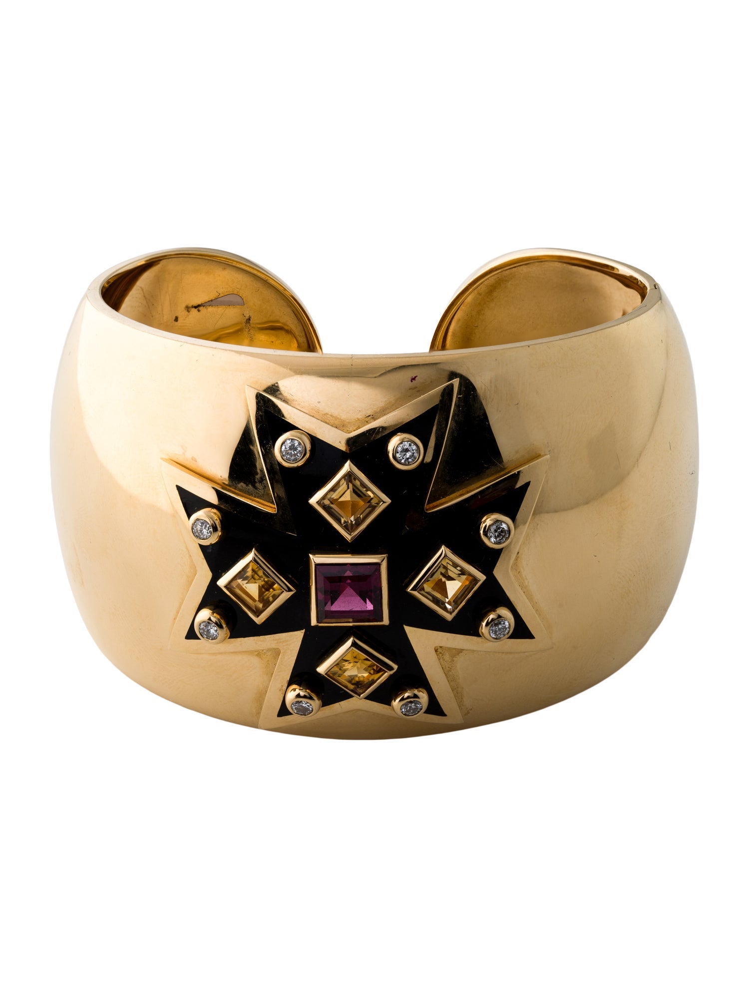 Verdura 18K Rhodolite, Citrine & Diamond Maltese Hinged Cuff