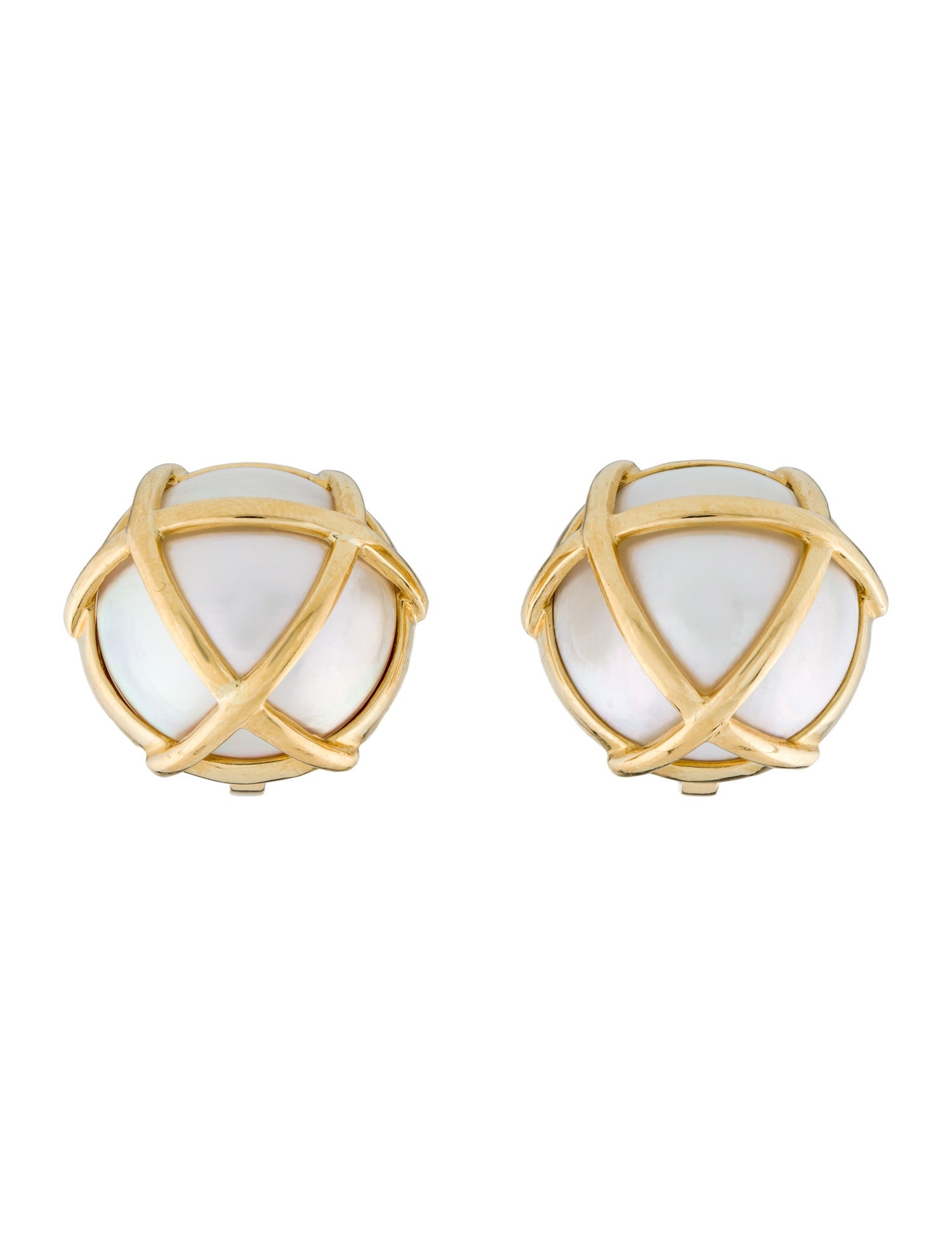 Verdura 18K Mabe Pearl Caged Earclip Earrings