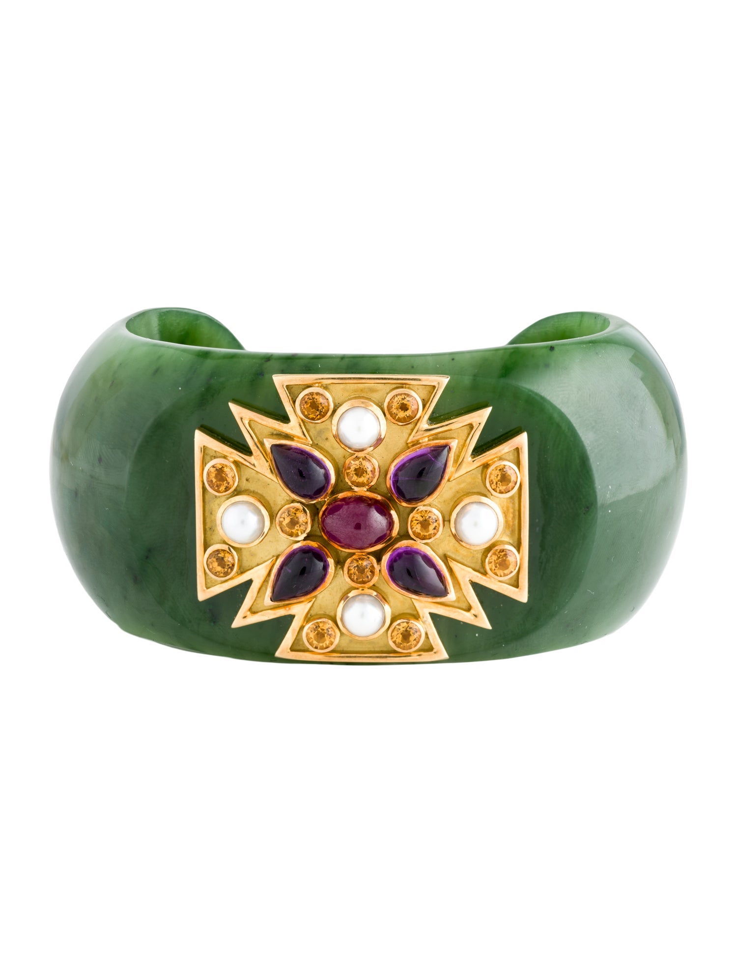 Verdura 18K Multistone Maltese Cross Cuff Bracelet