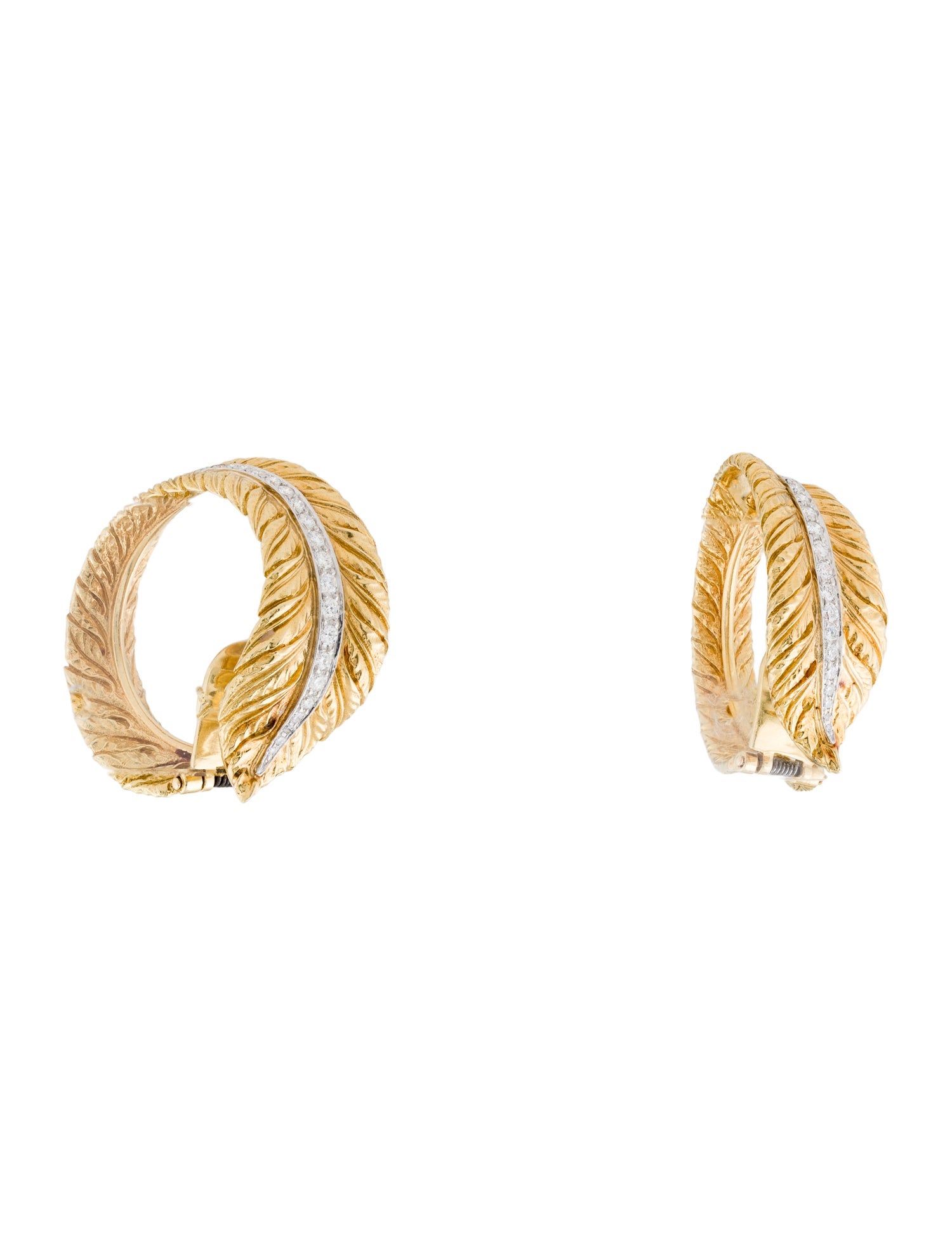 Verdura 18K Feather Hoop Earrings
