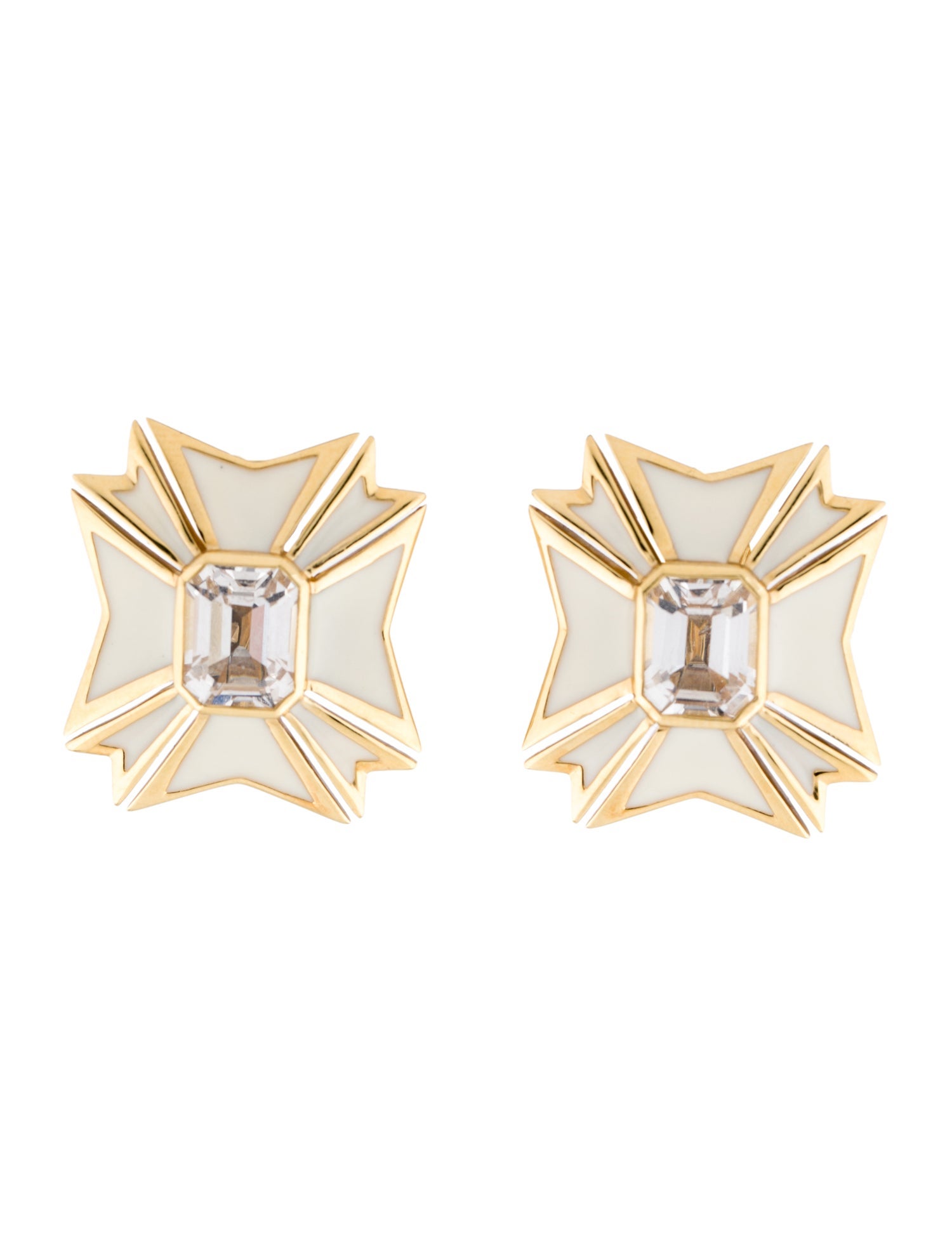 Verdura 18K Topaz & Enamel Maltese Cross Clip-On Earrings