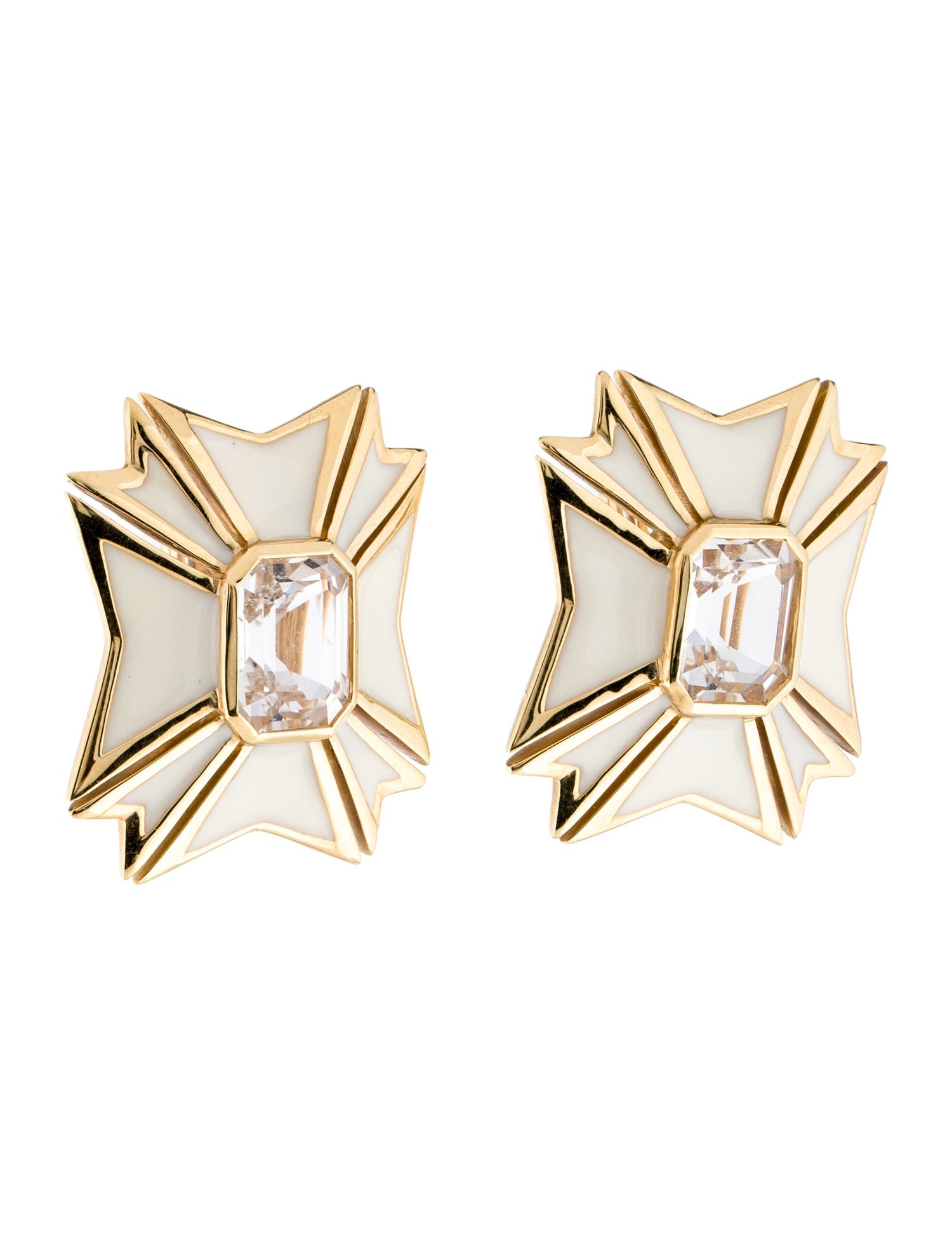 Verdura 18K Topaz & Enamel Maltese Cross Clip-On Earrings