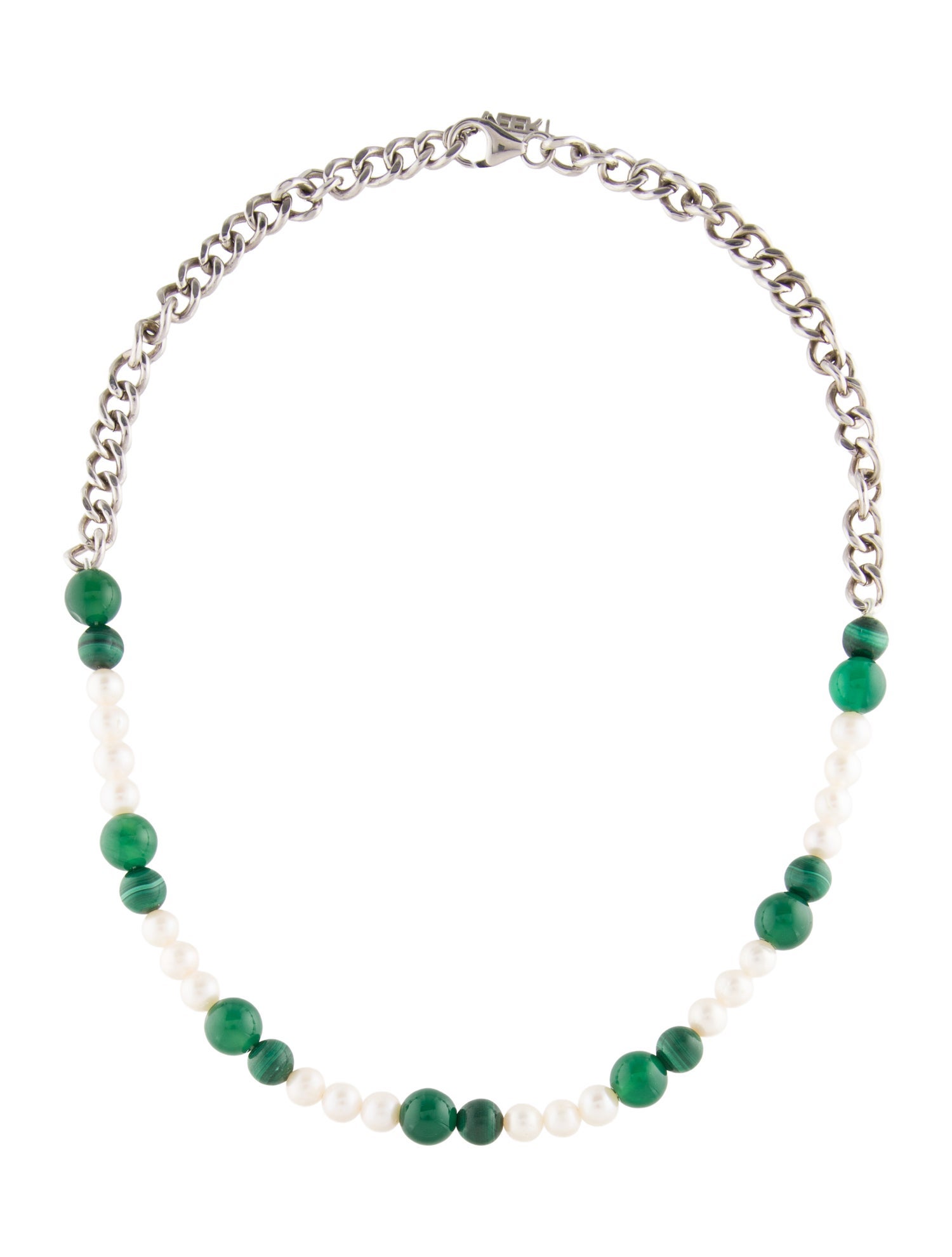 VEERT Pearl, Malachite, & Dyed Chalcedony Cuban Link Necklace