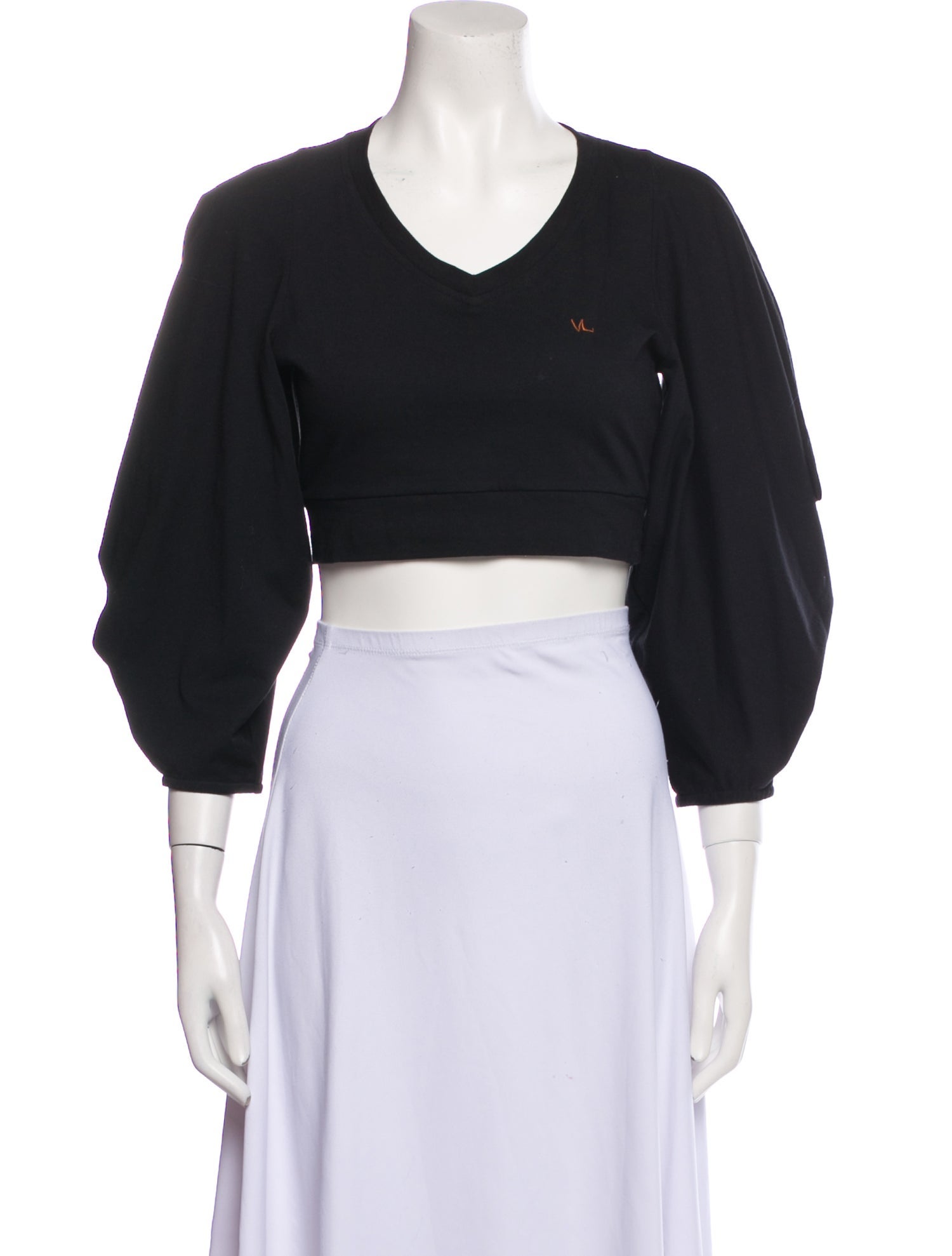 Veronique Leroy V-Neck Three-Quarter Sleeve Crop Top