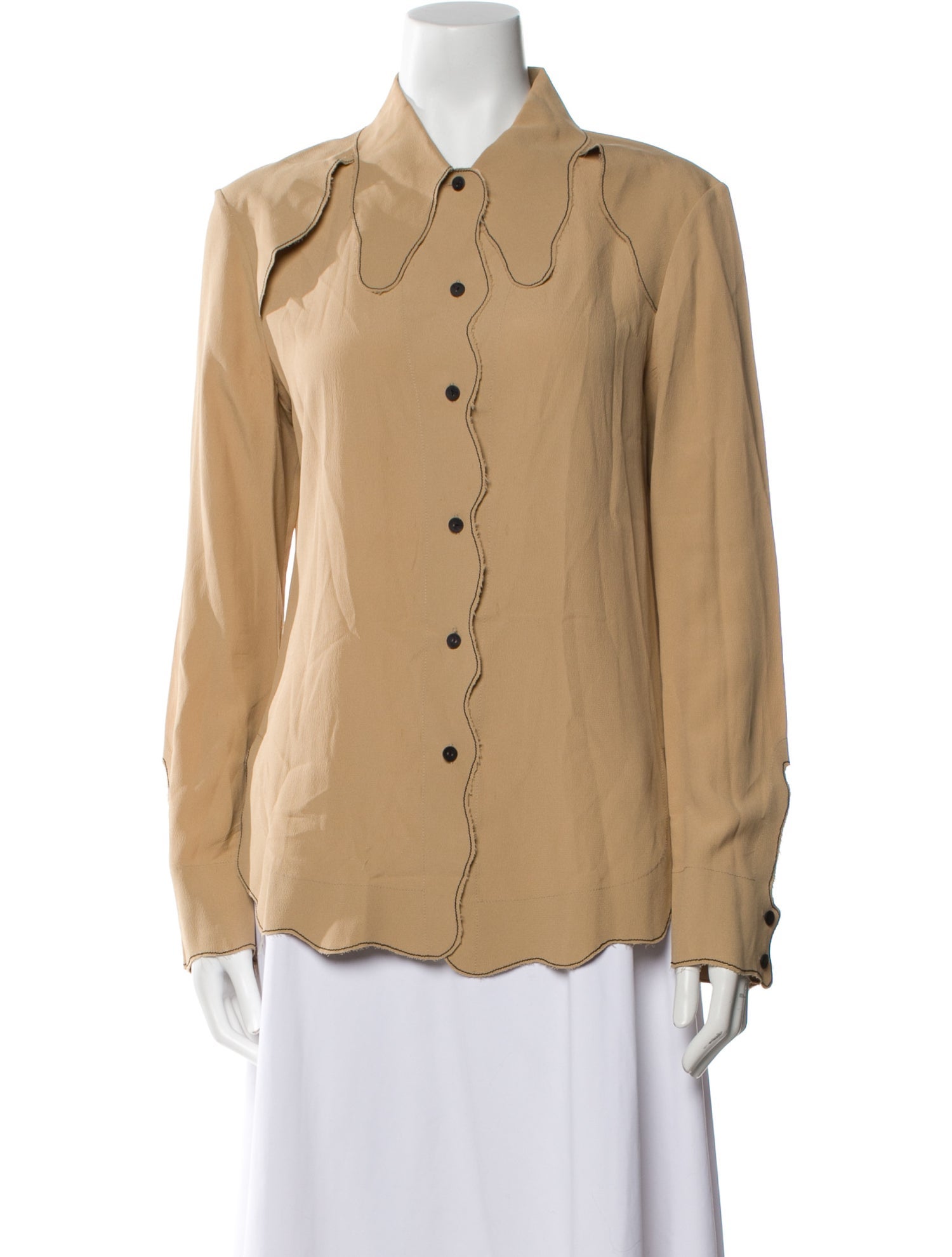 Veronique Leroy Silk Long Sleeve Button-Up Top