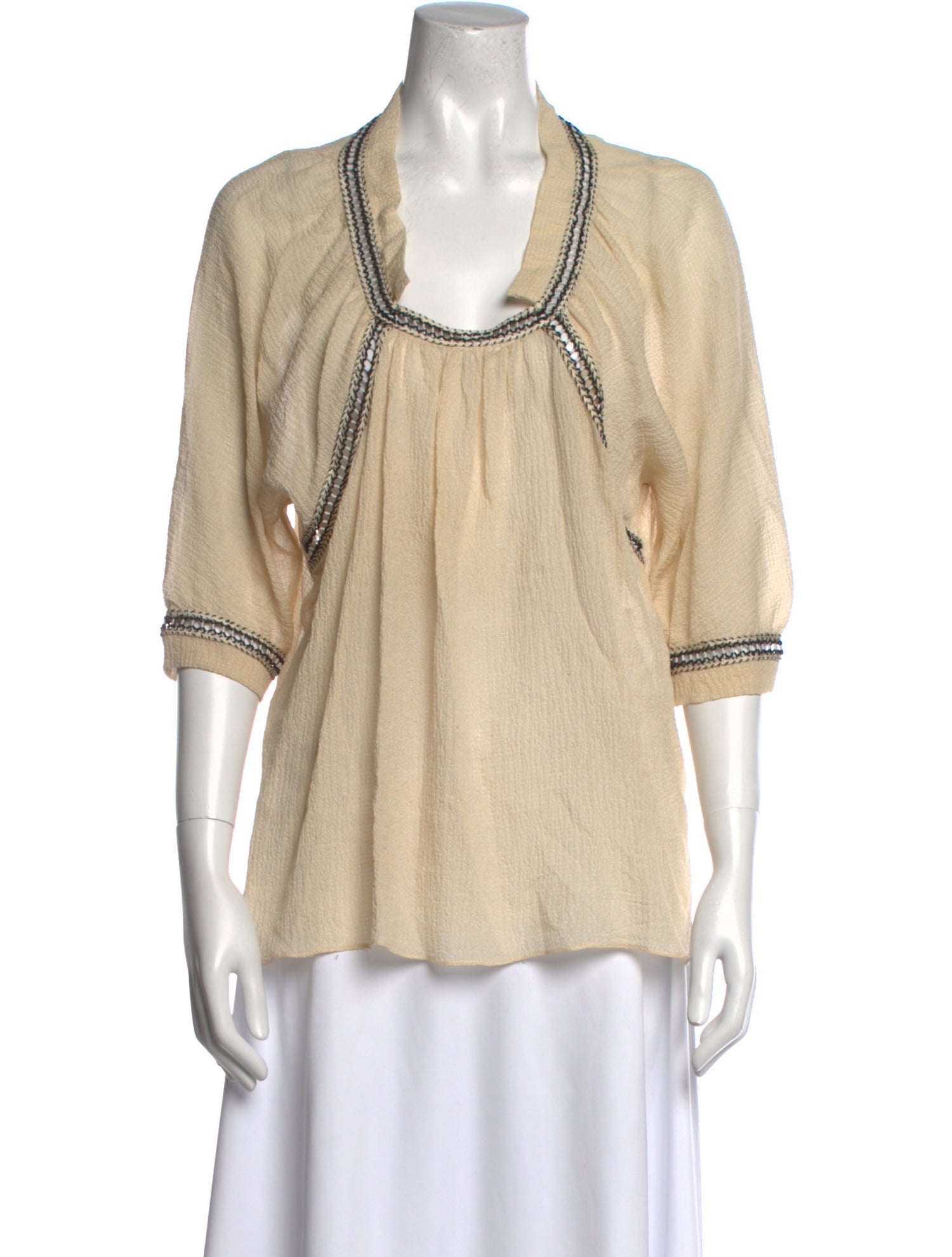 Veronique Leroy Scoop Neck Three-Quarter Sleeve Blouse