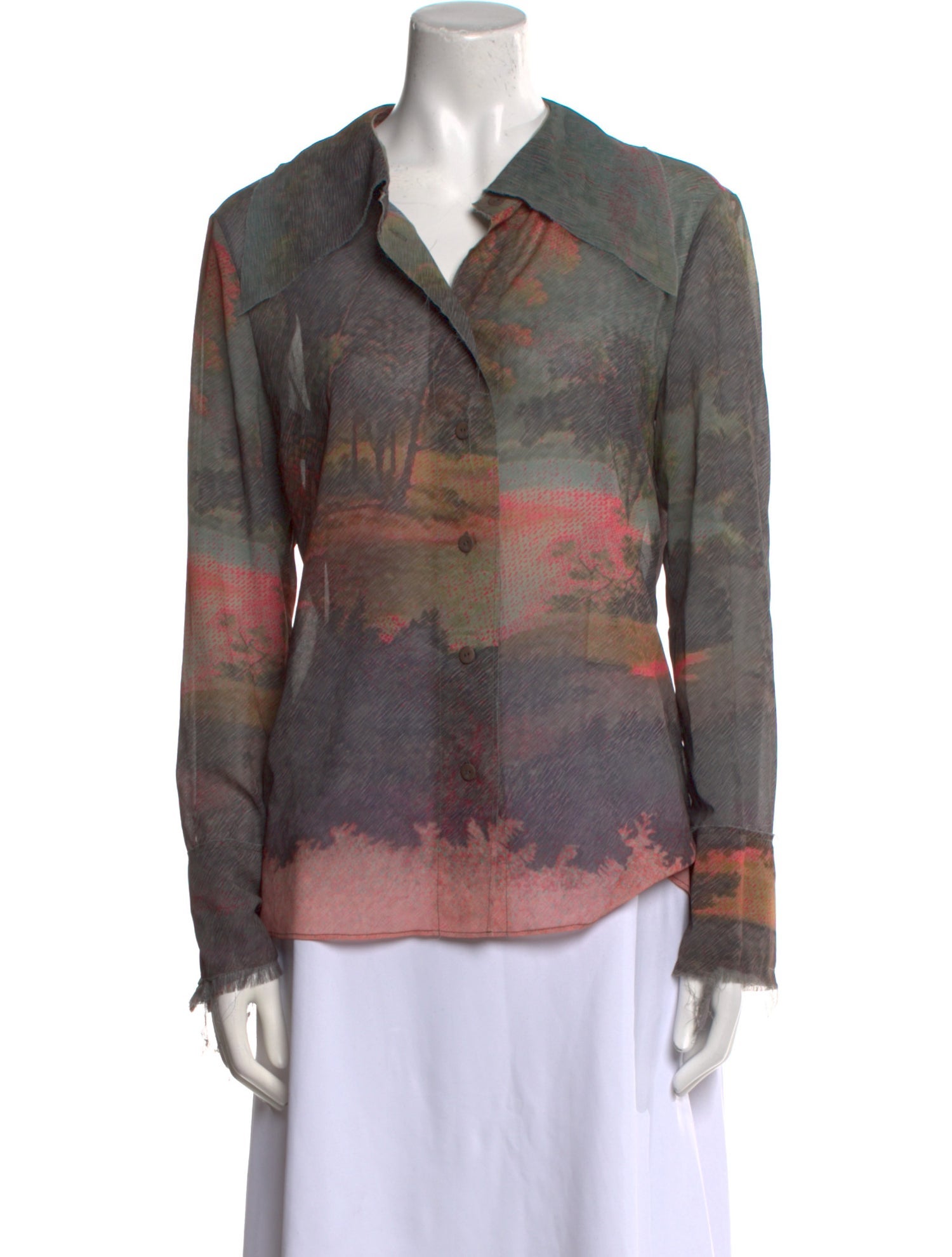 Veronique Leroy Printed Long Sleeve Button-Up Top