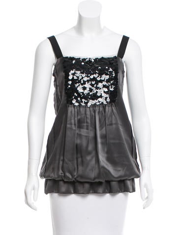 Vera Wang Sequin Embellished Silk Top