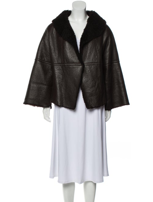 Vera Wang Leather Shearling Jacket Brown