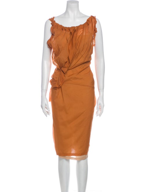 Vera Wang Silk Knee-Length Dress Orange