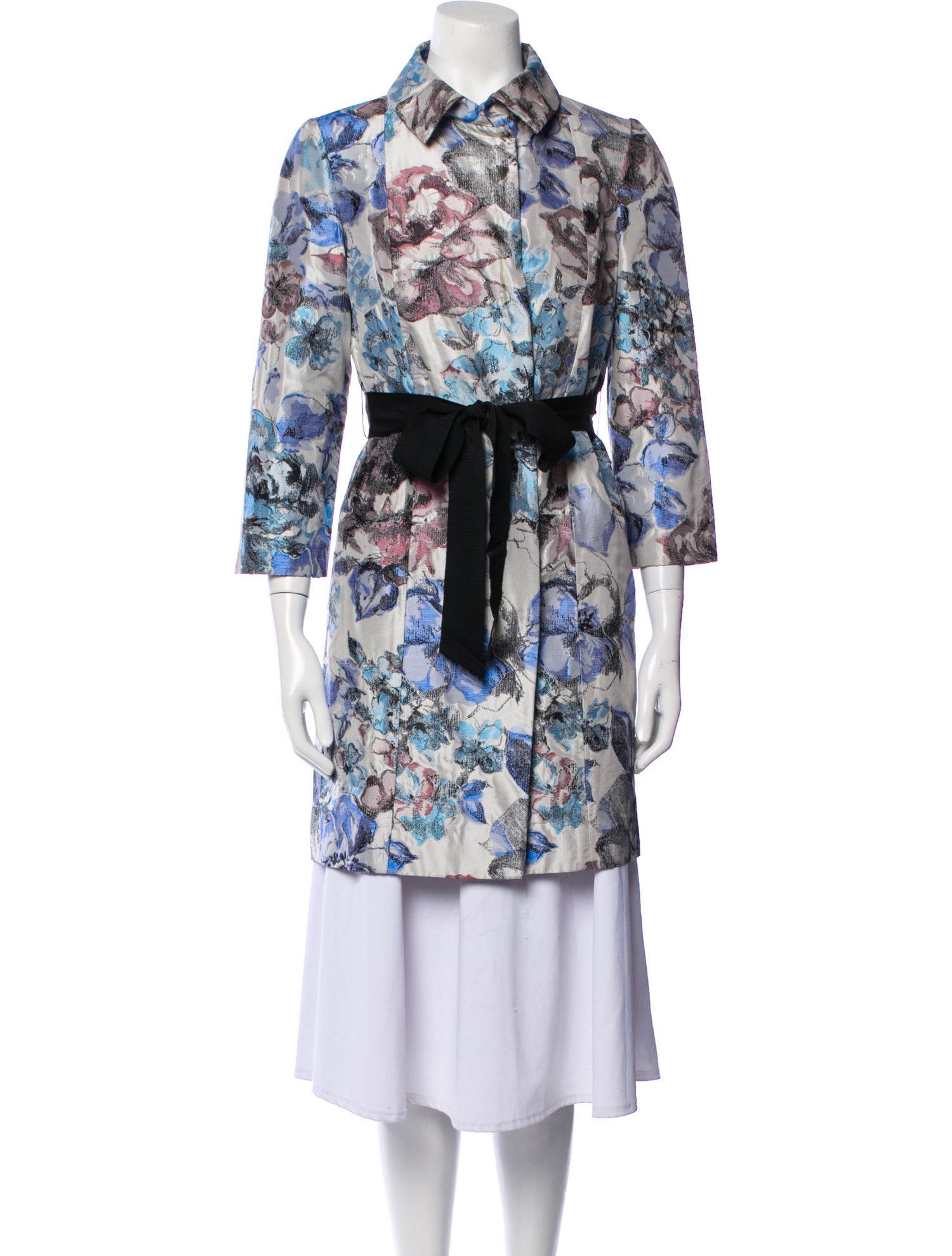 Vera Wang Silk Floral Print Trench Coat