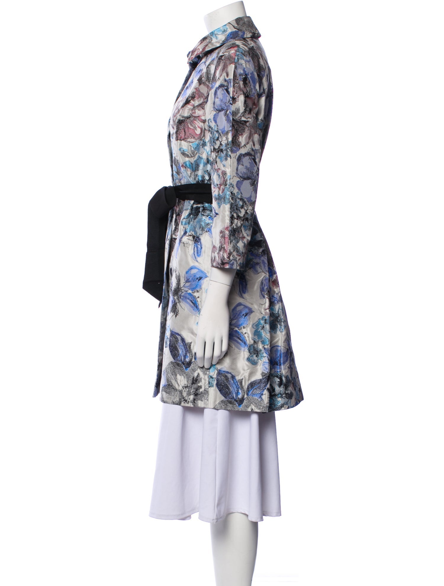 Vera Wang Silk Floral Print Trench Coat