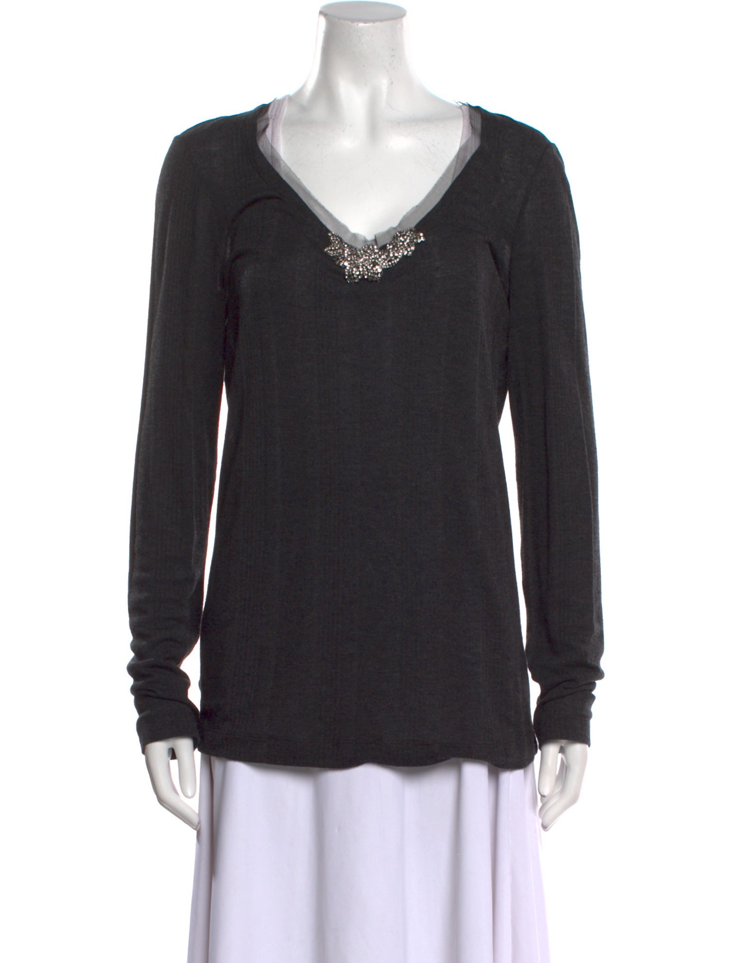Vera Wang V-Neck Long Sleeve Top