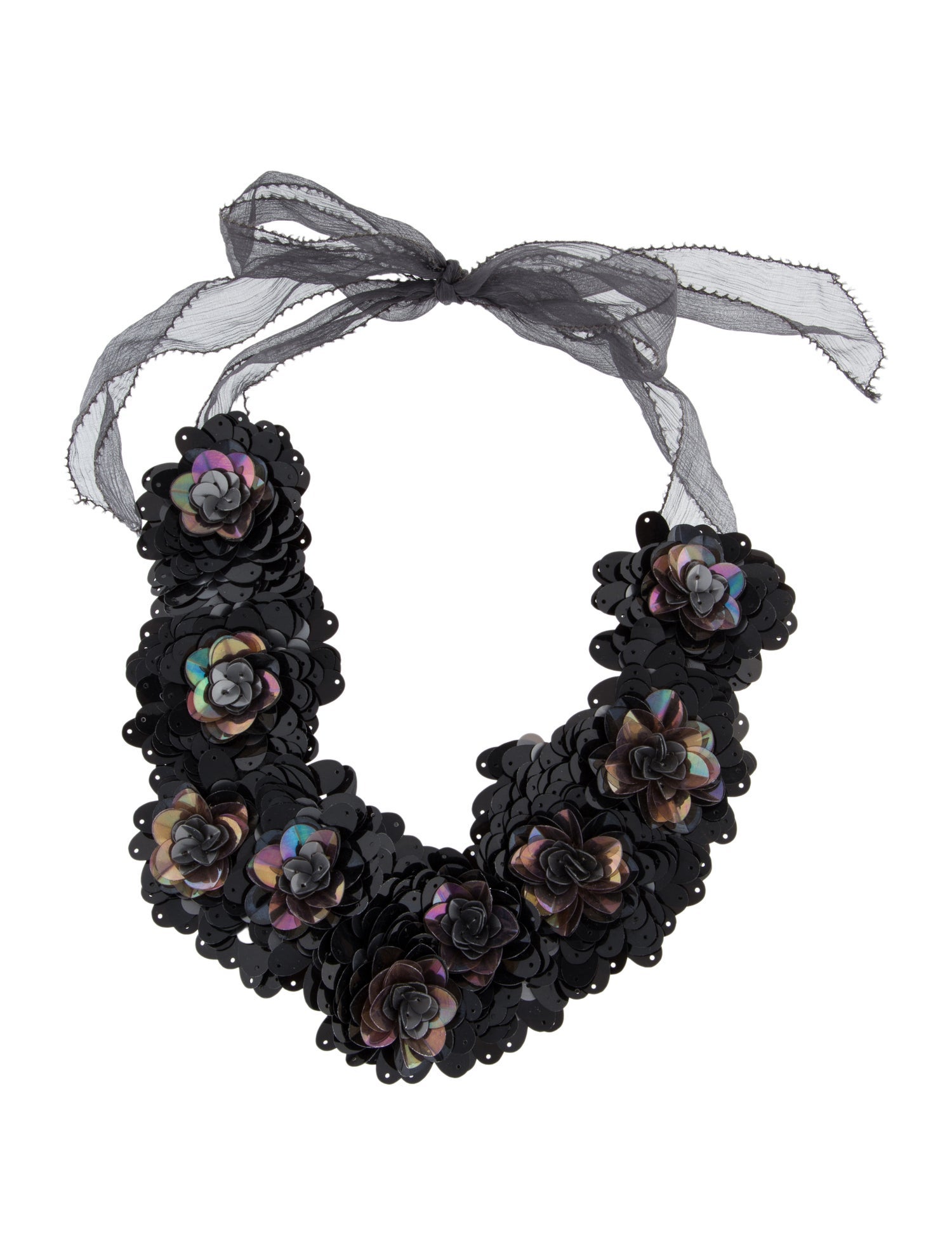 Vera Wang Fabric & Sequin Floral Bib Collar Necklace
