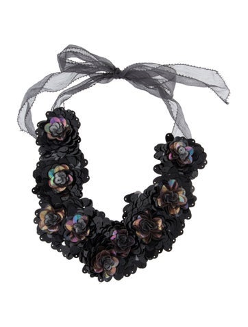 Vera Wang Collar Fabric & Sequin Floral Bib Necklace