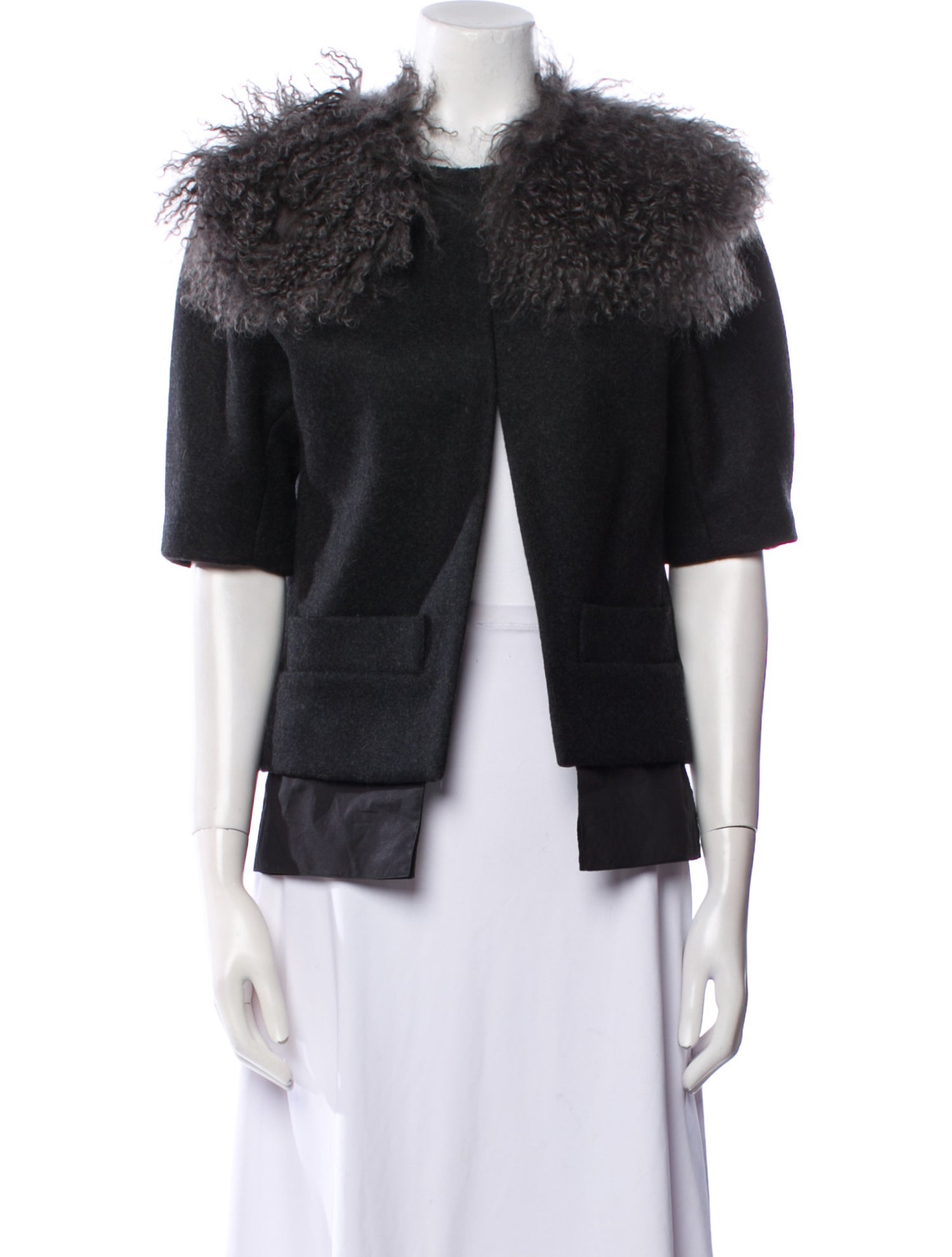 Vera Wang Wool Plaid Print Faux Fur Jacket
