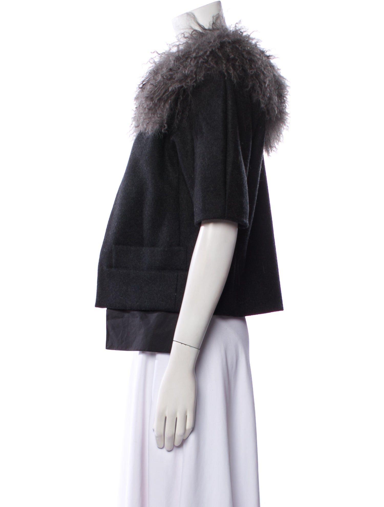 Vera Wang Wool Plaid Print Faux Fur Jacket