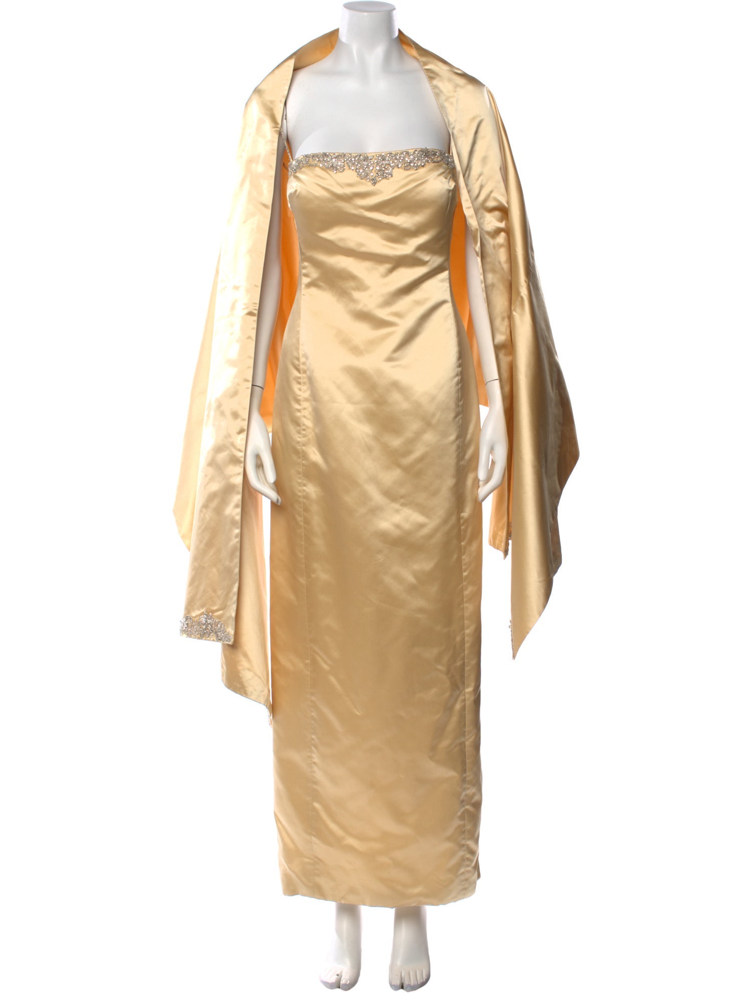 Vera Wang Square Neckline Long Dress - Gold Dresses, Clothing - VER52647 |  The RealReal