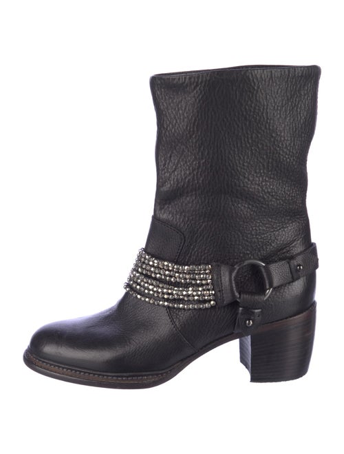 Vera Wang Leather Beaded Accents Moto Boots