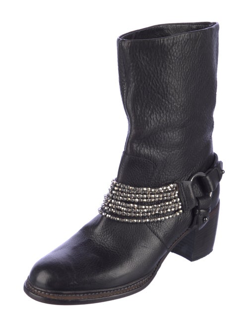 Vera Wang Leather Beaded Accents Moto Boots