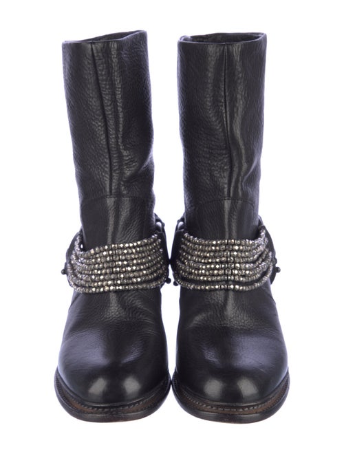 Vera Wang Leather Beaded Accents Moto Boots