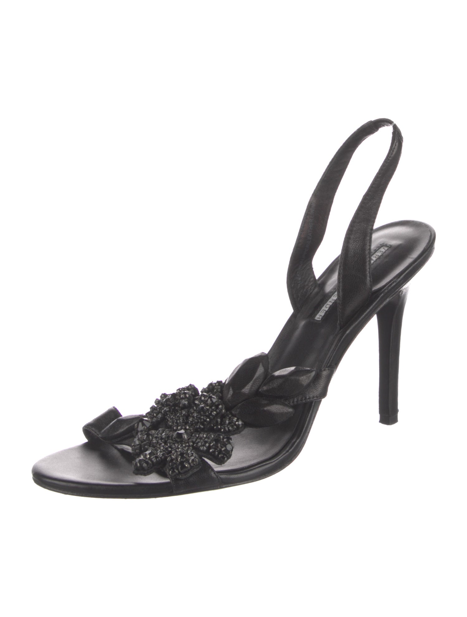 Vera Wang Leather Crystal Embellishments Slingback Sandals