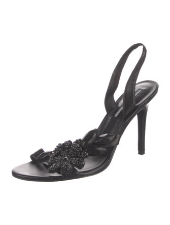 Vera Wang Leather Crystal Embellishments Slingback Sandals