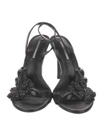 Vera Wang Leather Crystal Embellishments Slingback Sandals