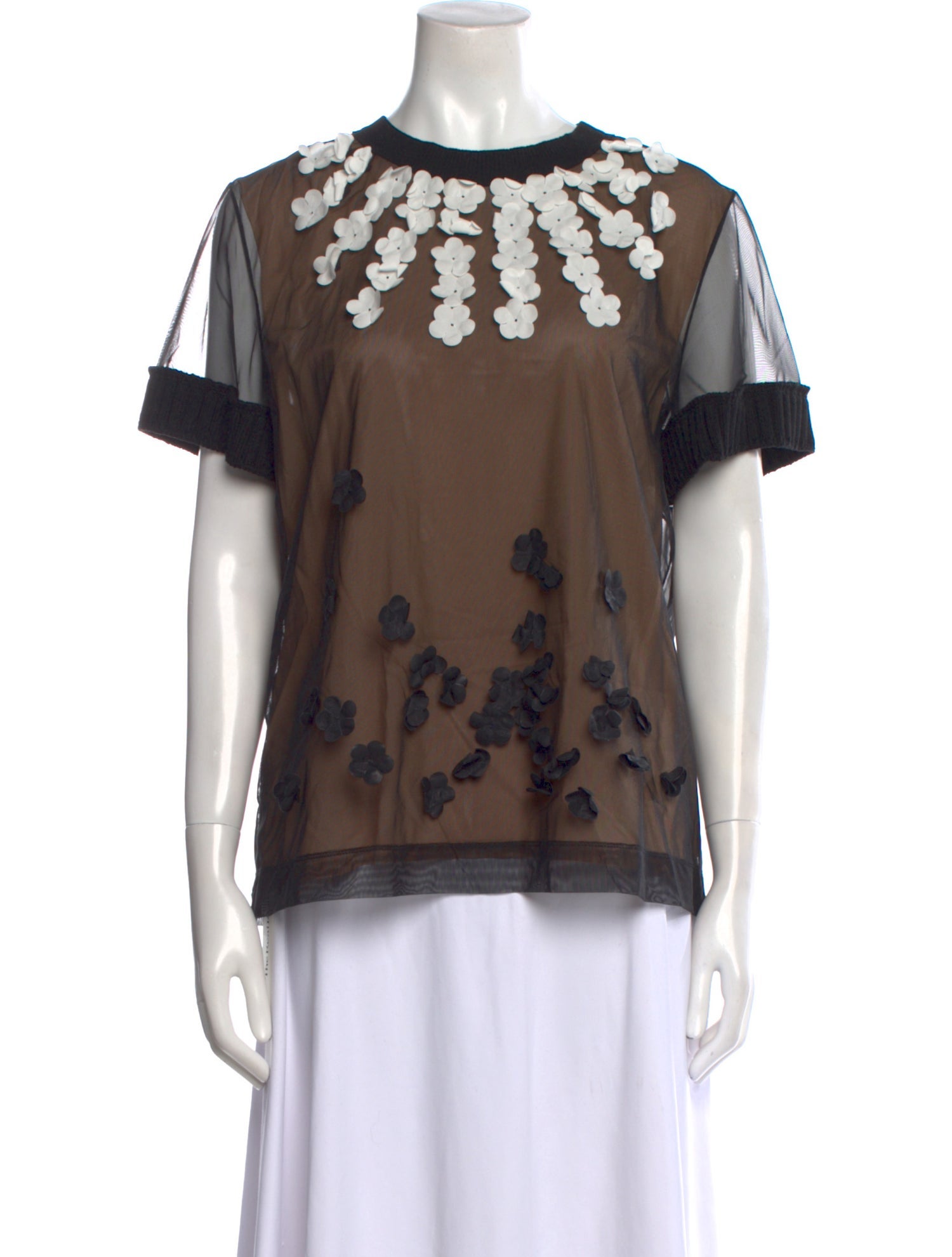 Vera Wang Printed Crew Neck Blouse