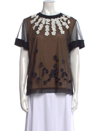 Vera Wang Printed Crew Neck Blouse
