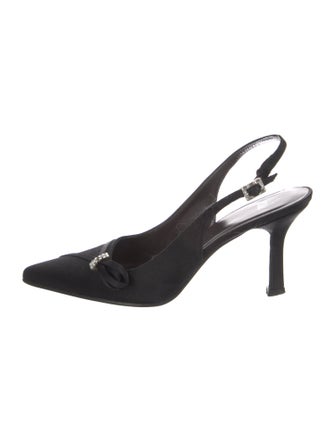 Vera Wang Satin Crystal Embellishments Slingback Pumps