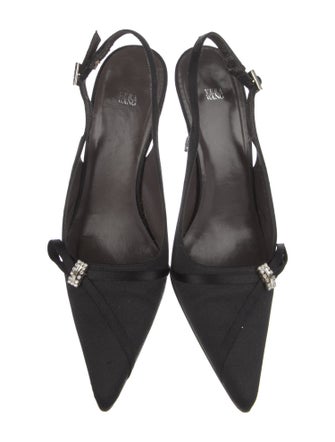 Vera Wang Satin Crystal Embellishments Slingback Pumps
