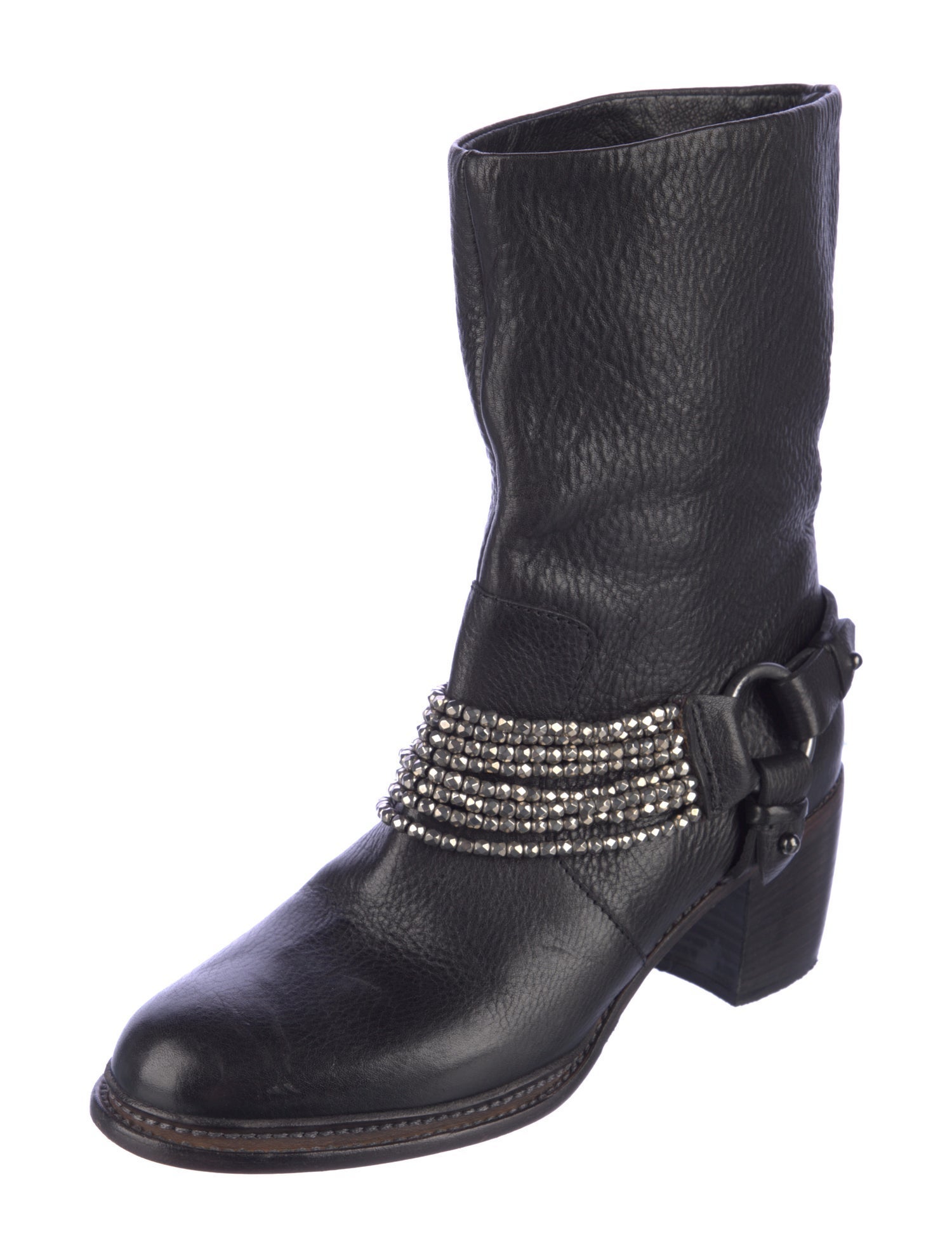Vera Wang Leather Beaded Accents Moto Boots