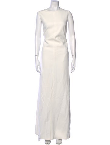 Pre-owned Vera Wang Bateau Neckline Long Dress In Neutral