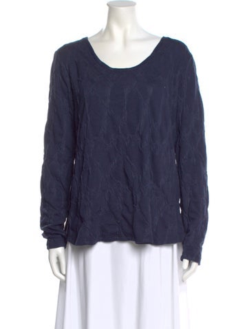 Pre-owned Vera Wang Scoop Neck Long Sleeve Top In Blue