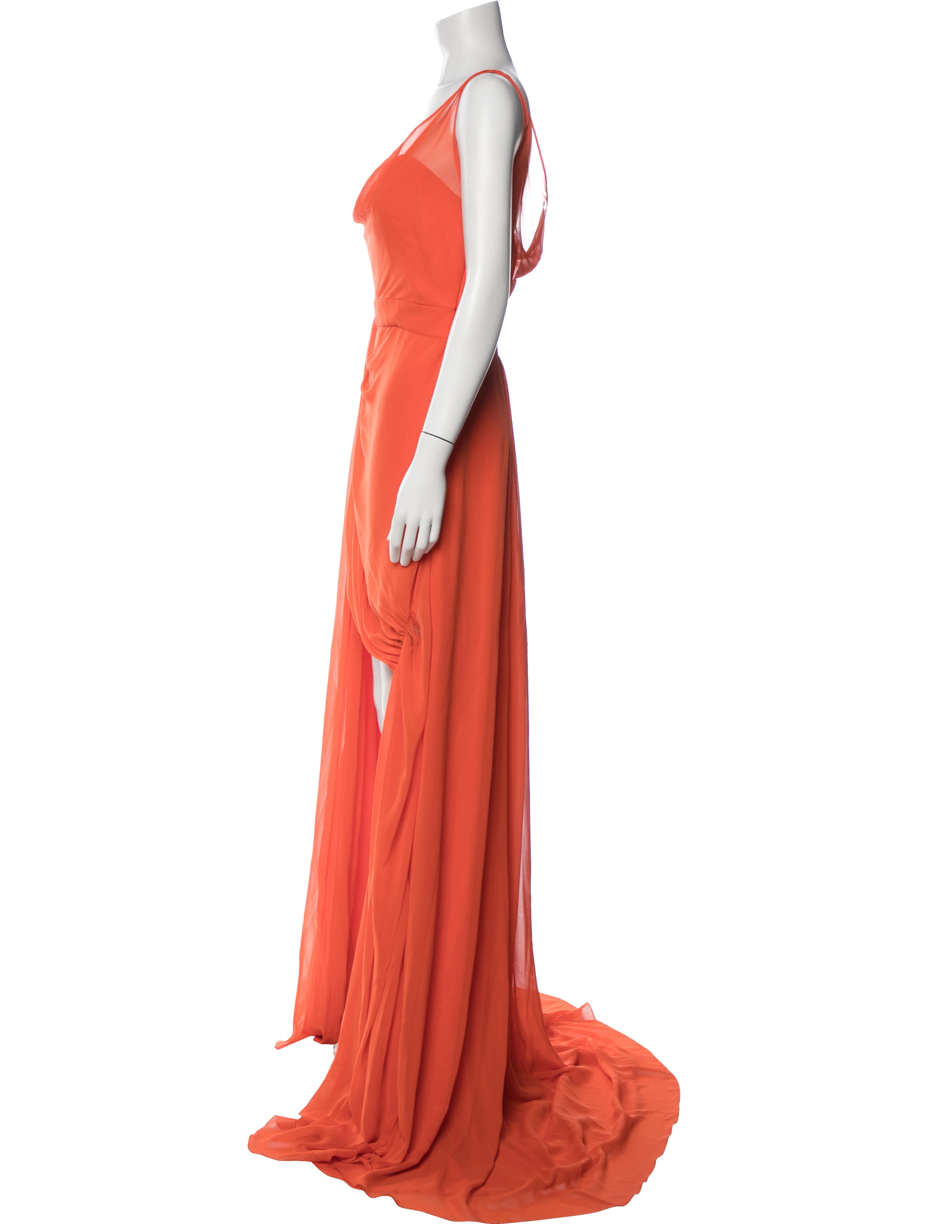 Vera Wang Bride Women's Eva Draped High-Low Gown - Tangerine - Size 8 Vera Wang Bride Women's Eva Draped High-Low Gown - Tangerine - Size 8