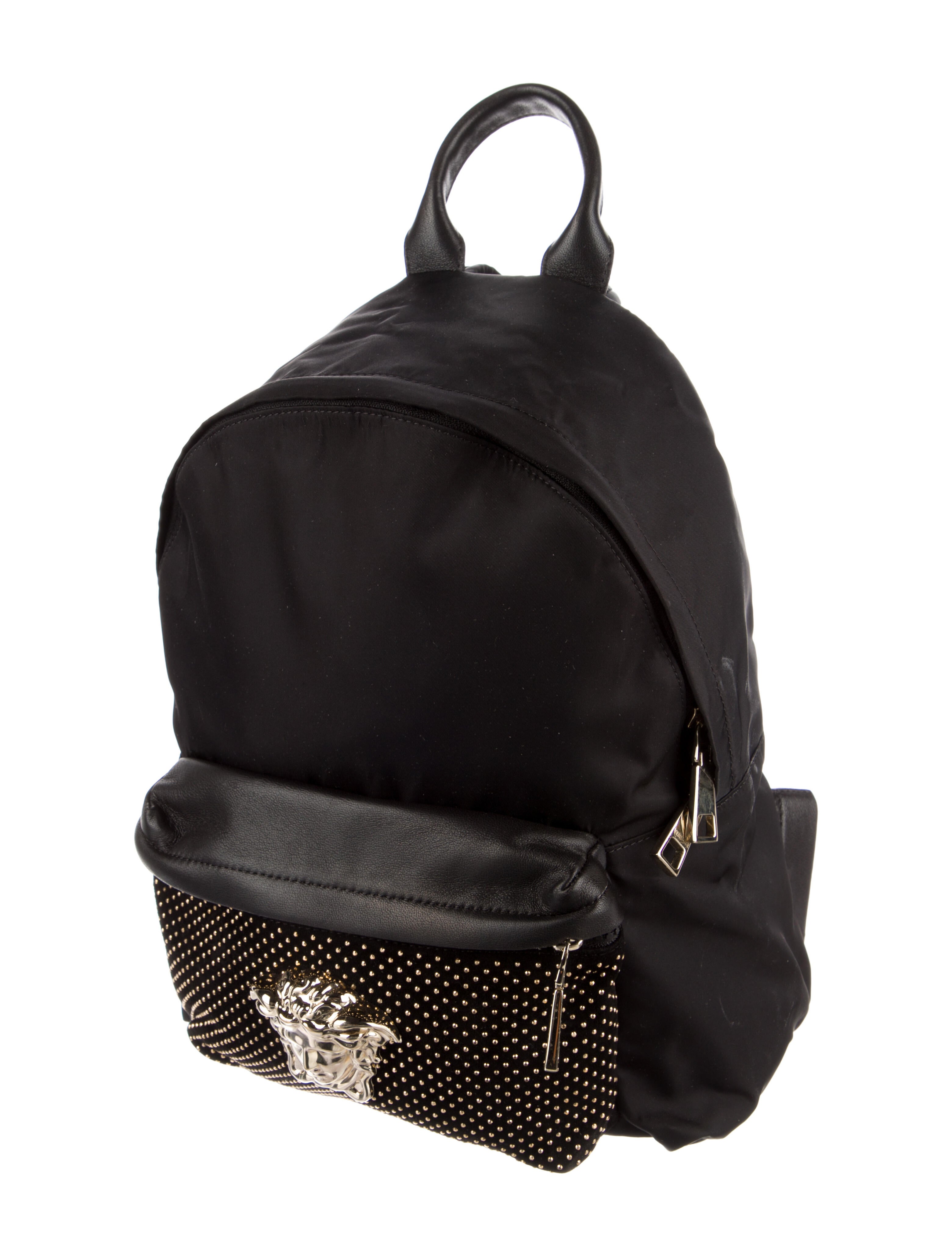 Versace Studded LeatherTrimmed Backpack Black Backpacks, Handbags