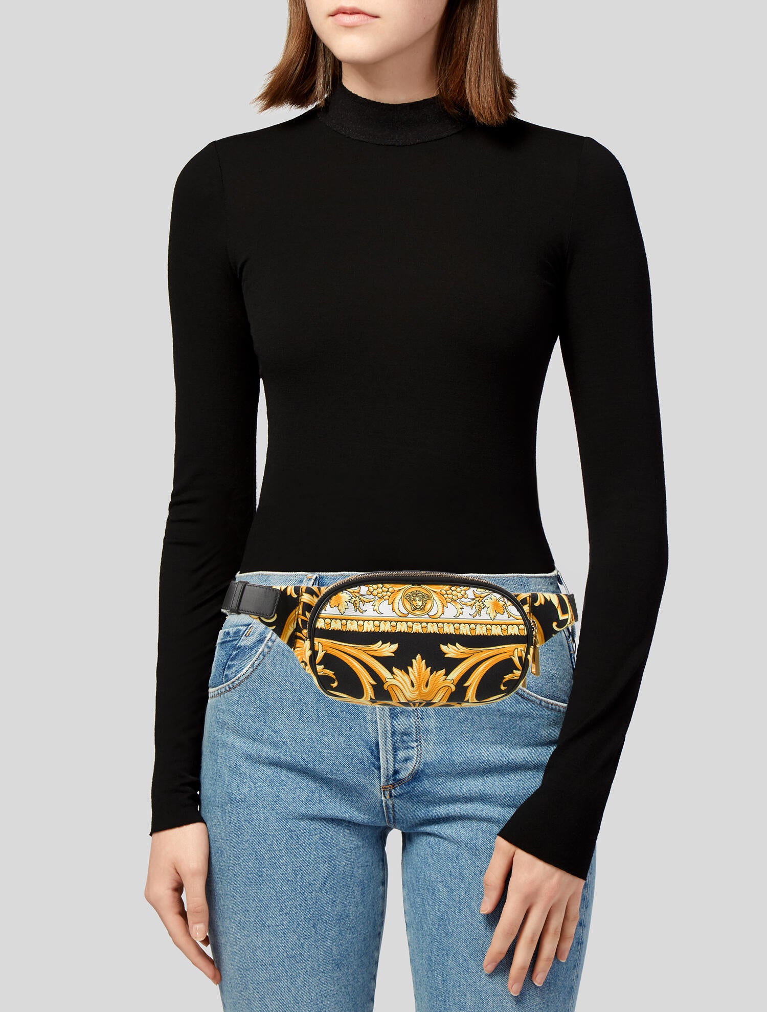 Versace Leather Trimmed Waist Bag Black Waist Bags, Handbags