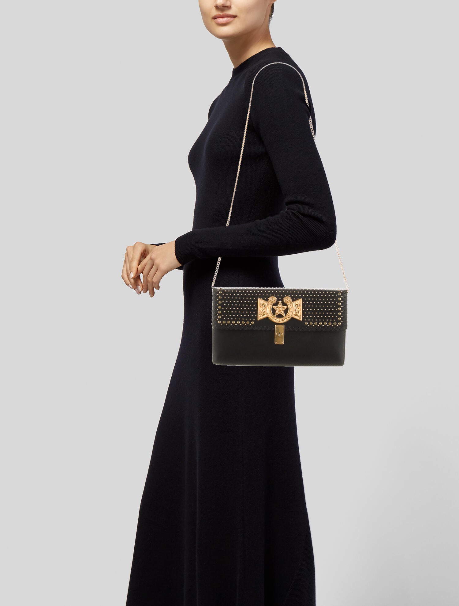 Versace Leather ChainLink Crossbody Bag Black Crossbody Bags