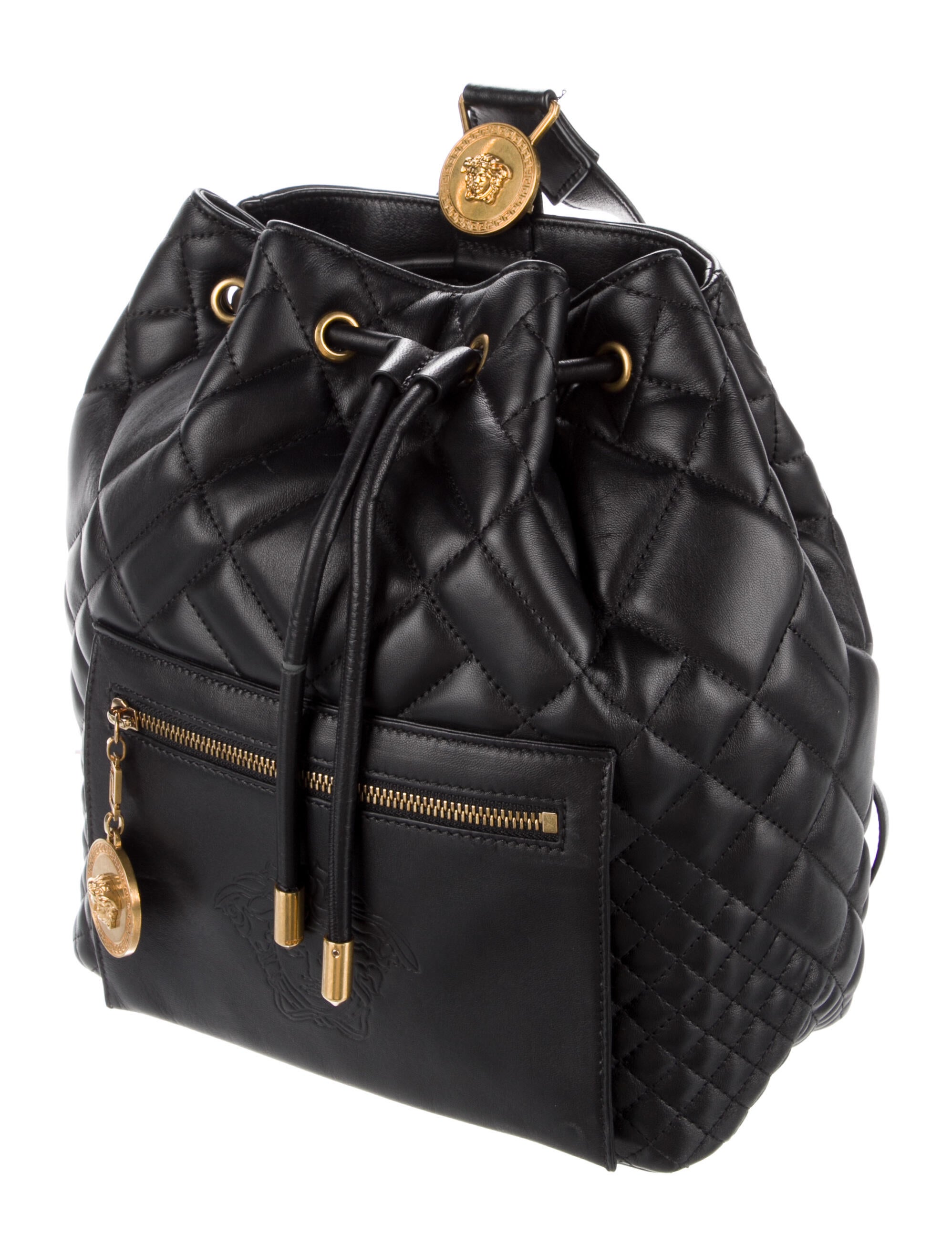 Versace Quilted Leather Backpack Black Backpacks, Handbags